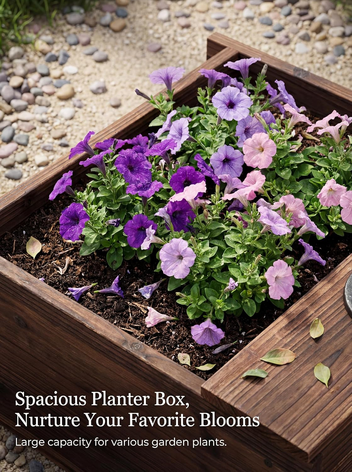 Outdoor Water Fountain，Floor Wooden Rectangular Double-Layer Old-Fashioned Pump Fountain with Flower Box，Plug-In Electric Decorative Hand Pump,Outdoor Water Feature for Garden Patio Backyard