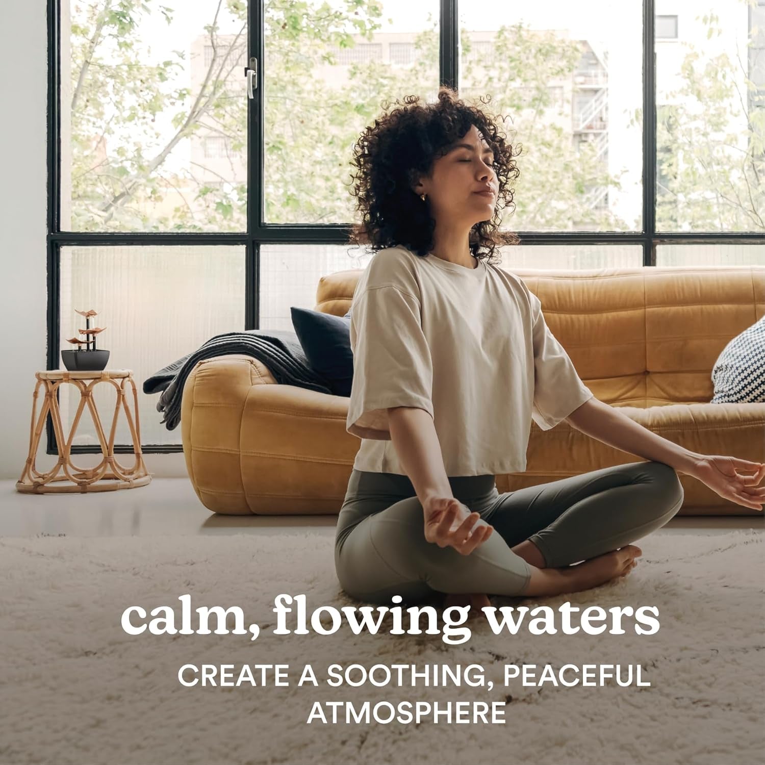 Tabletop Water Fountain, 3 Tier Indoor Waterfall Fountain with Natural River Rocks, Quiet Pump for Relaxation, Zen Home & Office Desk Décor, AA Battery Powered