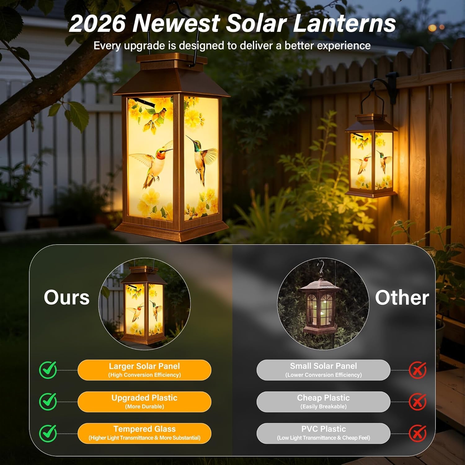 Solar Lanterns Outdoor Waterproof, Hummingbird Garden Decor Gifts for Women Mom Grandma, LED Hanging Solar Lights for outside Yard Patio Lawn Porch