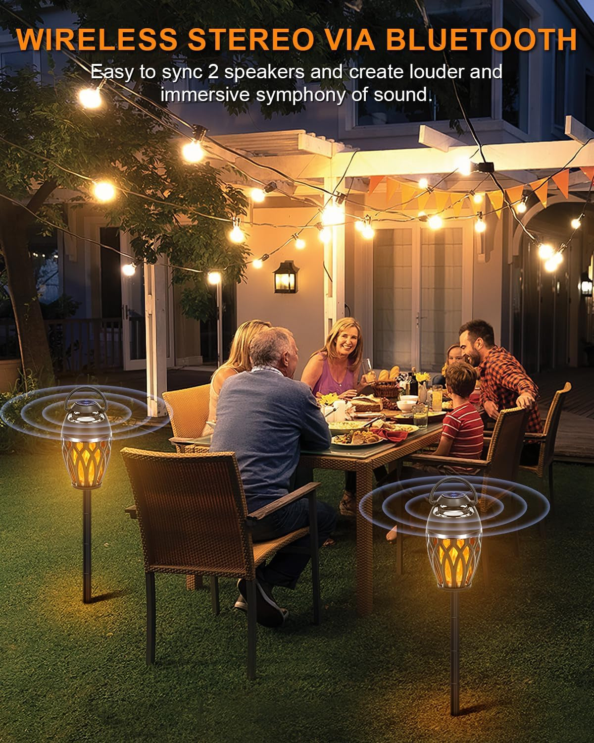 2 Pack Outdoor Bluetooth Speakers,Wireless Speakers with LED Flame Flickers,Ip5X Waterproof Torch Lights Lantern Speakers for Patio Yard Pool Party,Gifts for Men/Women