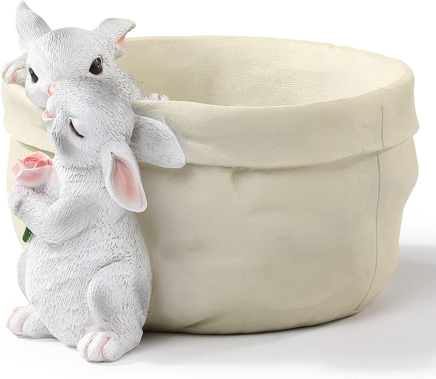 Rabbit Flower Pot Succulent Planter Garden Pots, Bunny Decorative Flower Pot,Animal Shaped Cartoon Planter Pots, Art Decorations for Mom Women （Flower with Drainage Hole）