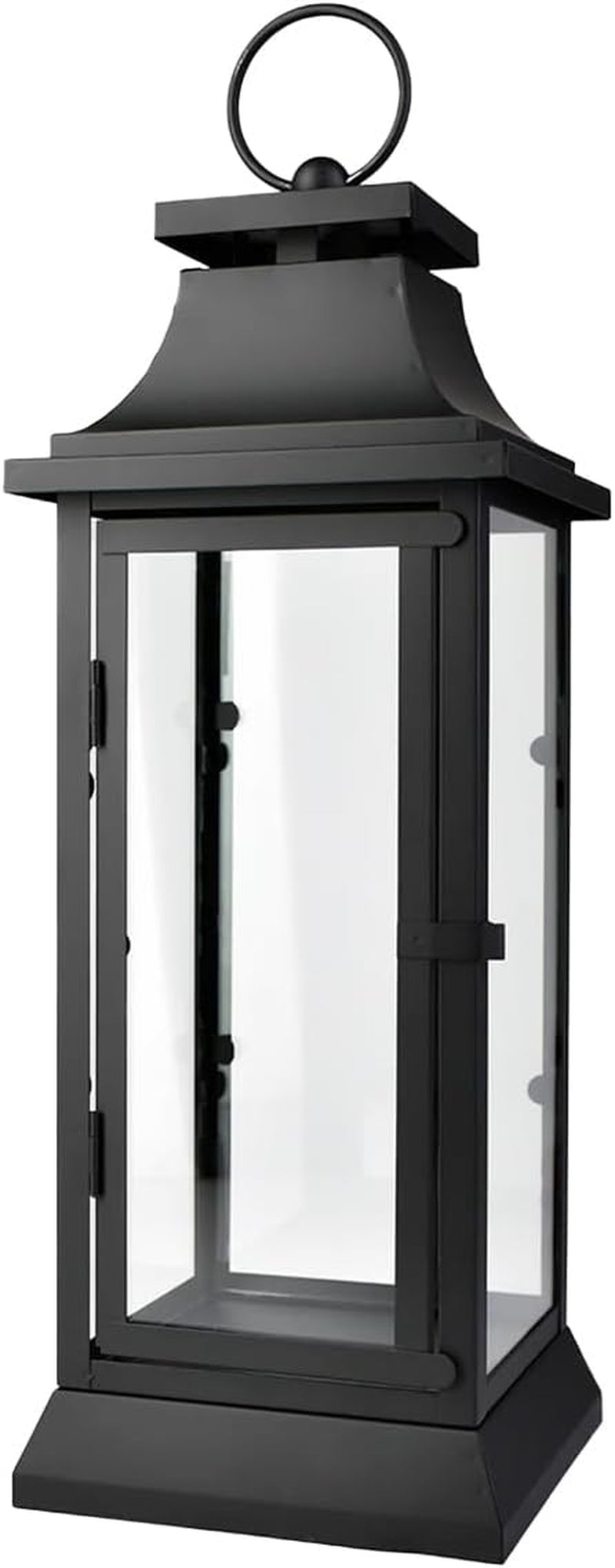 Black Metal Hurricane Lantern with Clear Glass Panels – Hanging or Tabletop Decorative Lantern for Indoor & Outdoor – for Weddings, Parties, Home Decor, 20" Tall & 7.75" Square