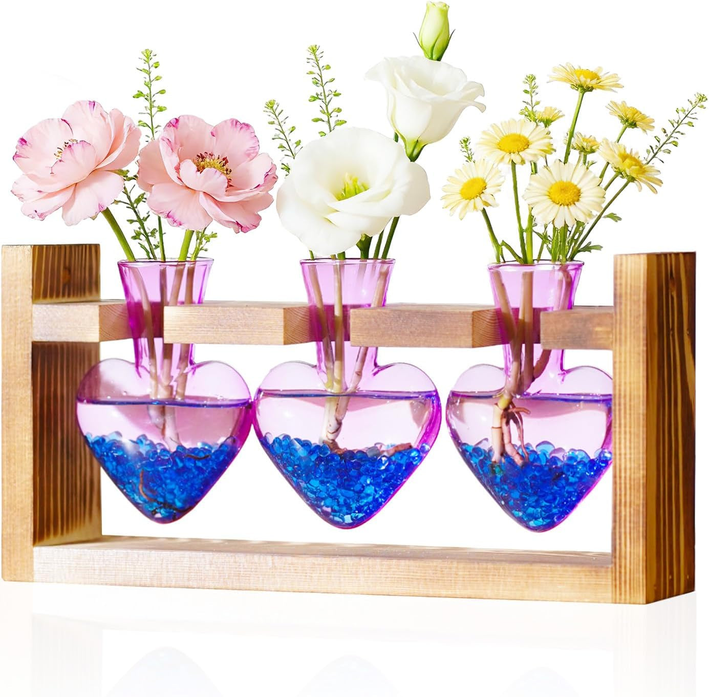 Plant Terrarium Propagation Stations: Mothers Day Gifts for Mom Plant Lovers Women Wife Daughter - 3 Bulb Glass Vase with Wooden Stand Tabletop for Hydroponics Home Garden Decor(Purple)