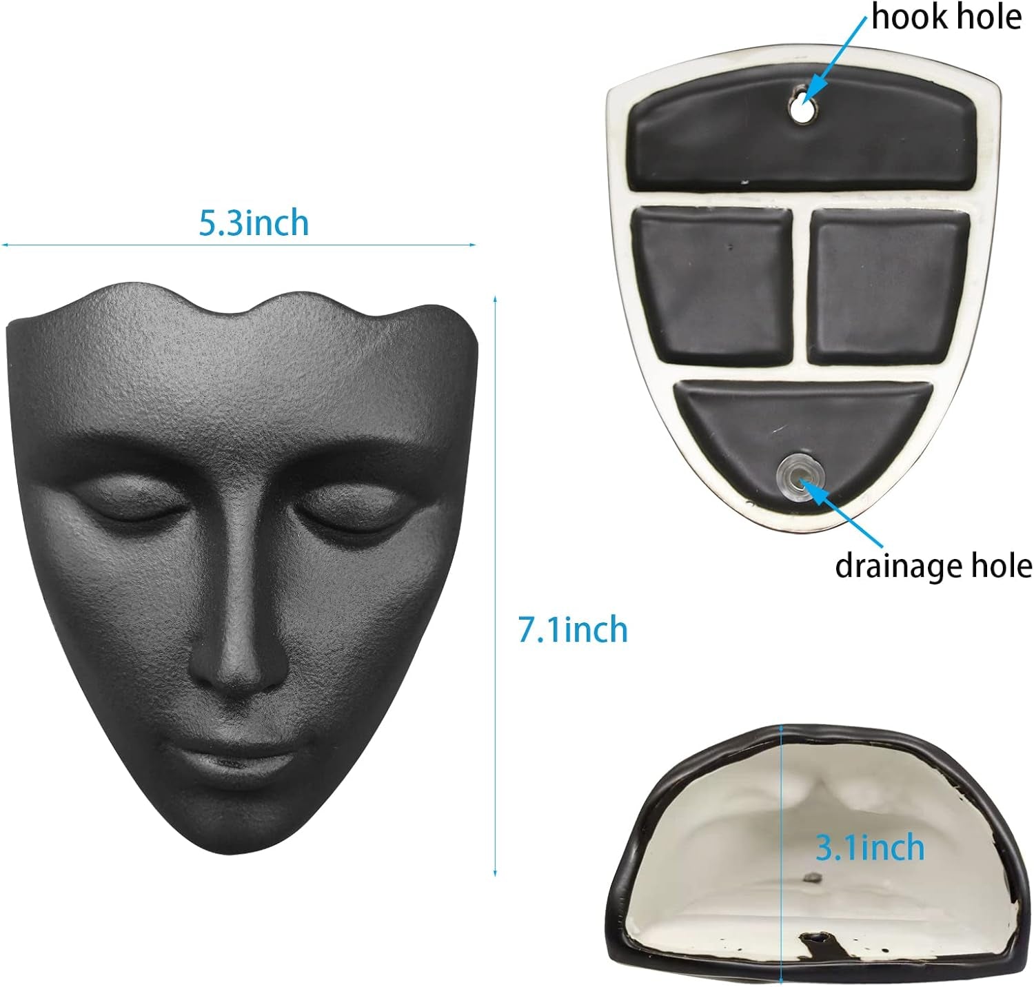 Ceramic Female Form Face Vase - Modern Sculpture Planter Pot, Human Face Shaped Vase, Wall Hanging Plant Pot with Drainage for Home Decor Centerpieces, Office or Outdoor Hanging Decor