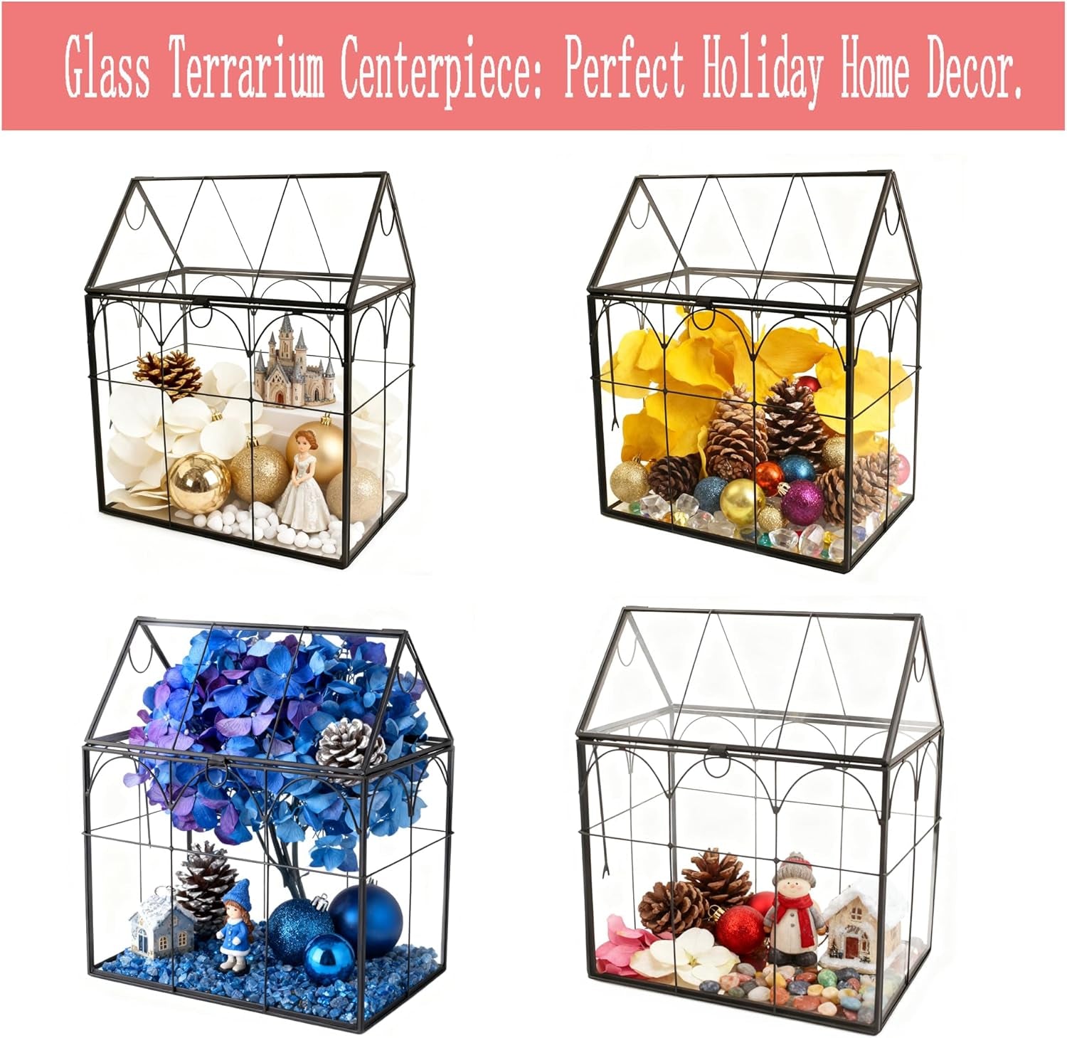 Glass Geometric Plant Terrarium,Succulent & Air Planter for Home Garden Office Decoration (Black House)