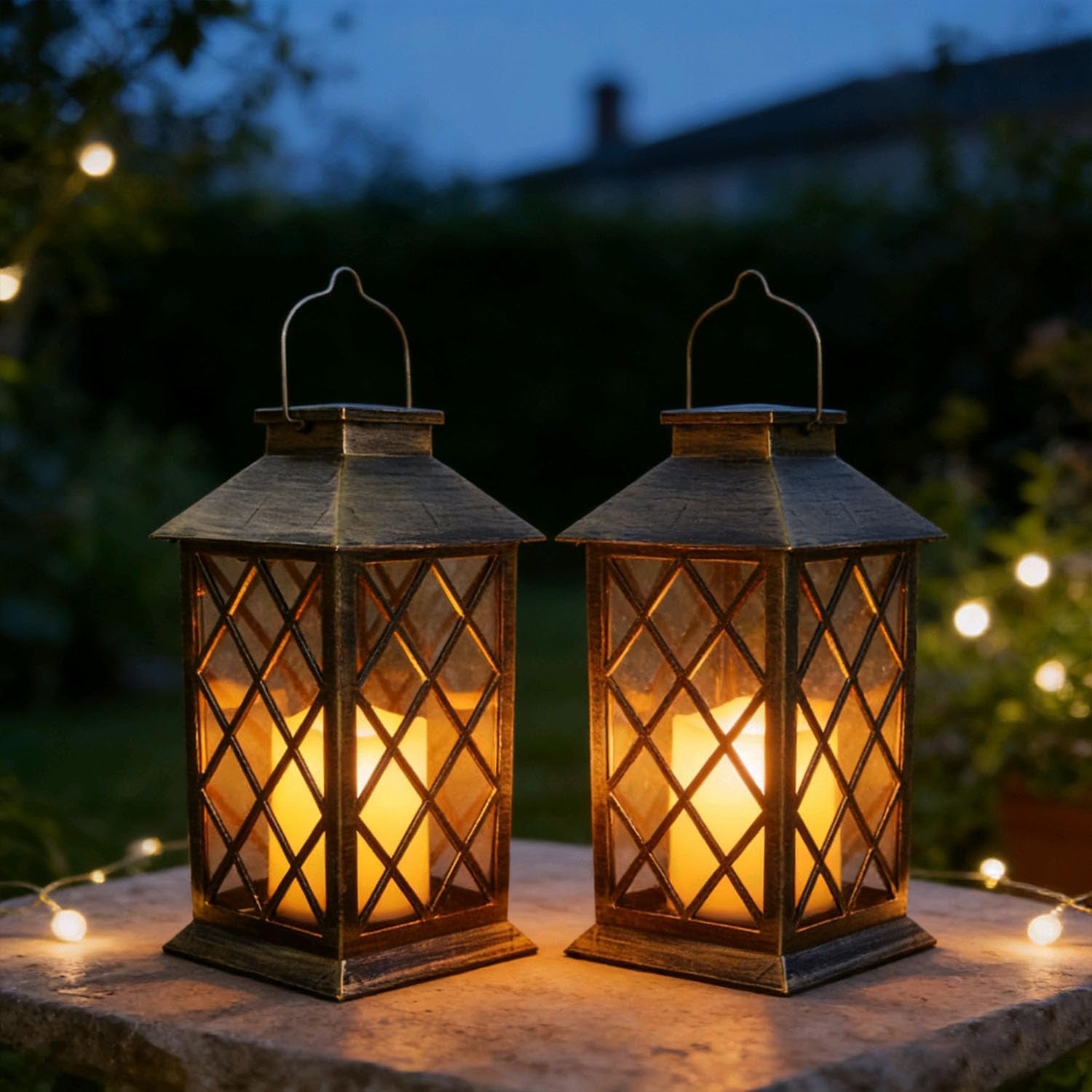 Solar Lanterns Outdoor Hanging Garden Lantern Waterproof LED Flickering Flameless Candle Mission Lights for Table,Outdoor，Mothers Day Gifts Mom Wife (1Pack)