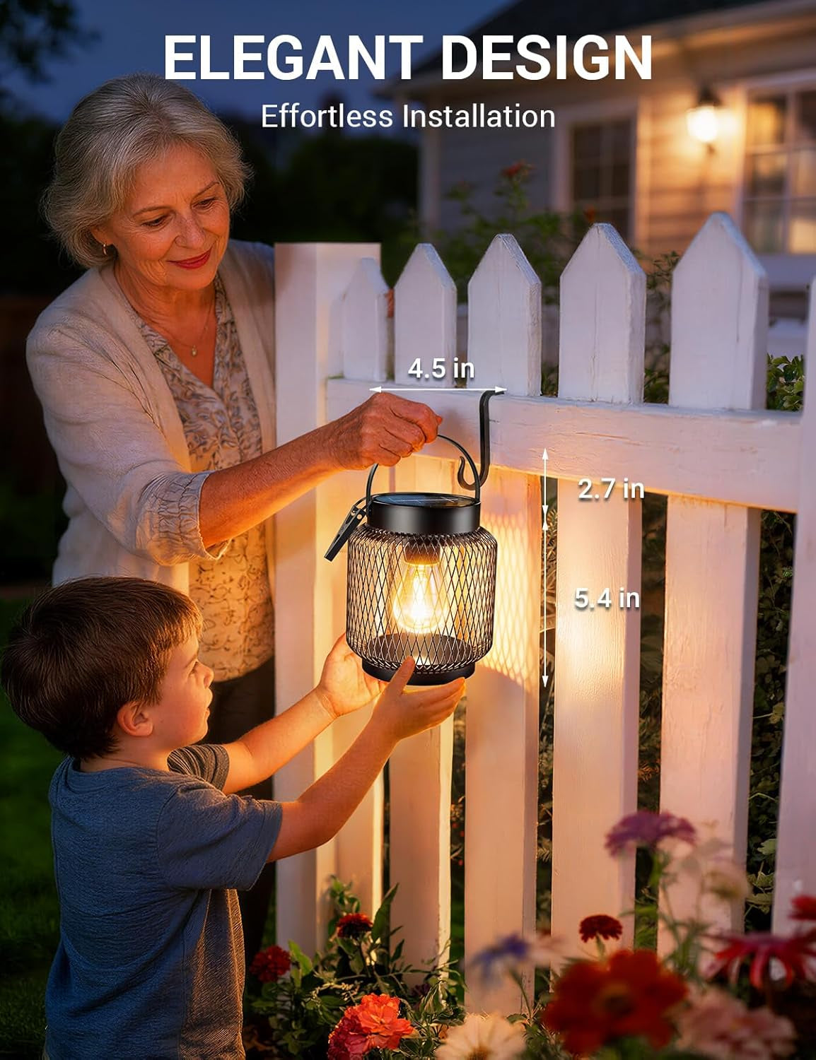 Metal Solar Lanterns Outdoor Waterproof, 2 Pack Brighter Hanging Solar Lights for Outside, up to 15 Hours Modern Hanging Solar Powered Lanterns Lights for Yard Patio Porch Garden Decorative