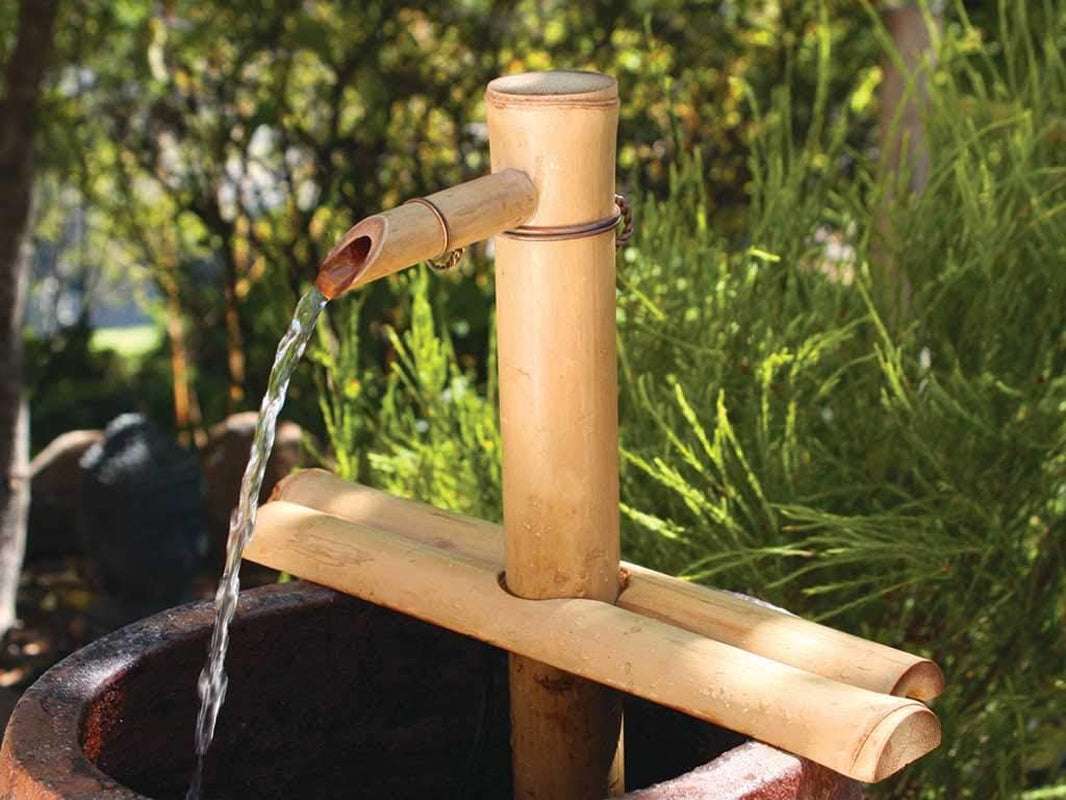 12” Bamboo Fountain Kit – Adjustable Half round Spout with Quiet Pump for Indoor/Outdoor Bowl Fountains – Container Not Included | Natural Bamboo Water Feature for Zen Garden, Patio & Home Décor