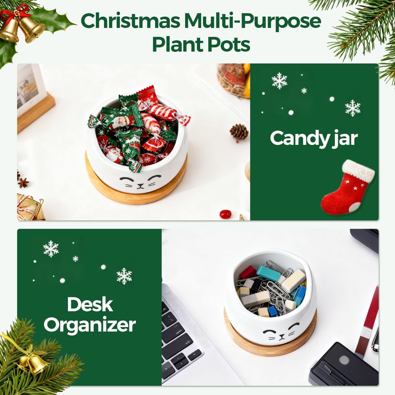 Cat Planter 3.8 Inch, 3 Pcs Cute Cat Small Plant Pots for Indoor Plants, Mini Cat Succulent Pots for Plants, Ceramic Succulent Planters with Drainage, Tiny Flower Pots