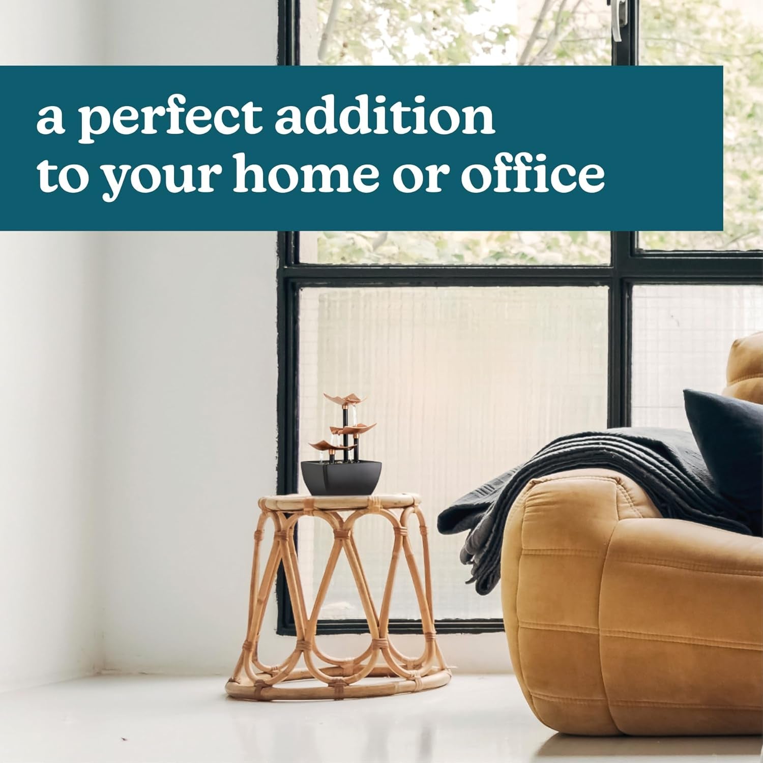 Tabletop Water Fountain, 3 Tier Indoor Waterfall Fountain with Natural River Rocks, Quiet Pump for Relaxation, Zen Home & Office Desk Décor, AA Battery Powered