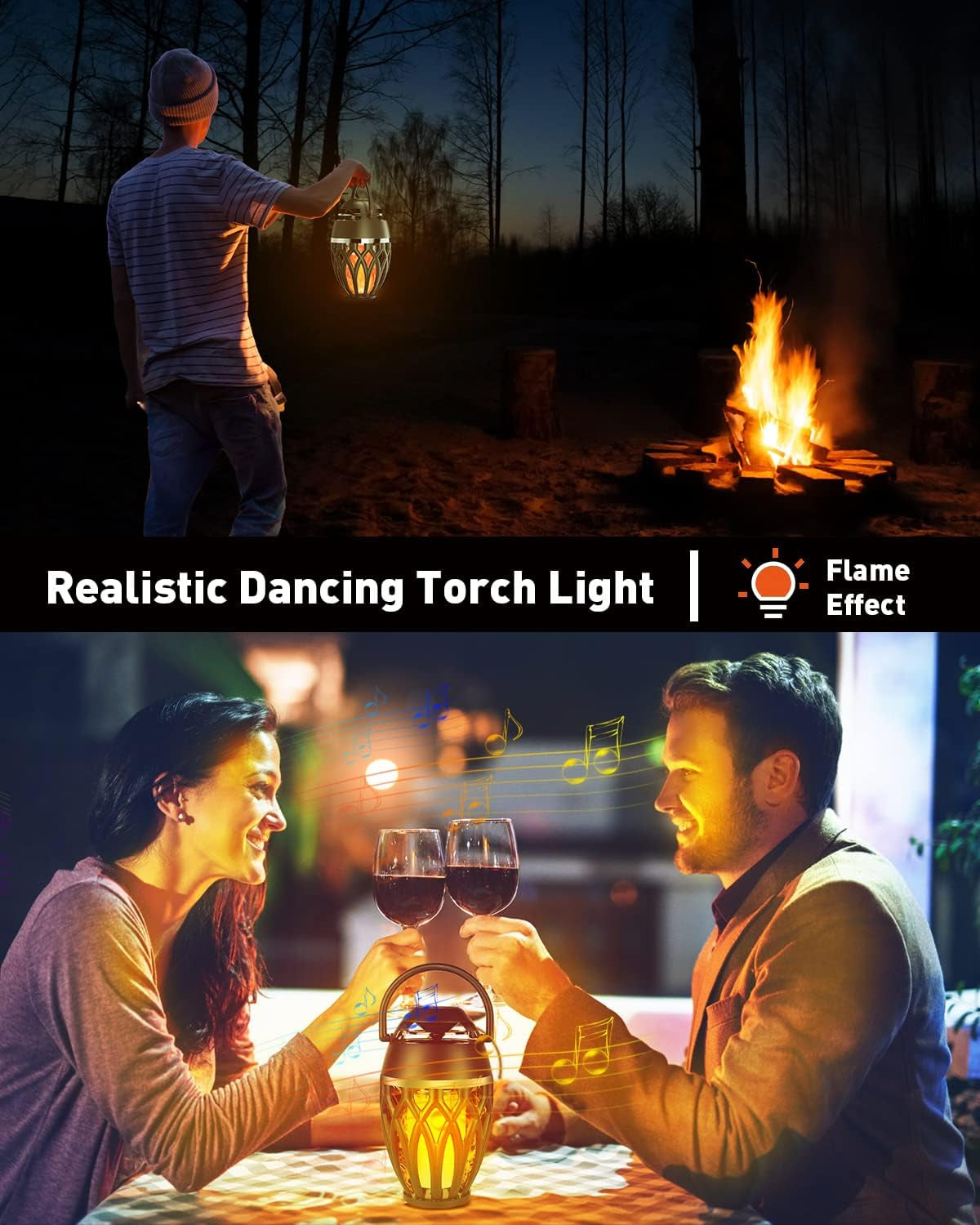 2 Pack Outdoor Bluetooth Speakers,Wireless Speakers with LED Flame Flickers,Ip5X Waterproof Torch Lights Lantern Speakers for Patio Yard Pool Party,Gifts for Men/Women