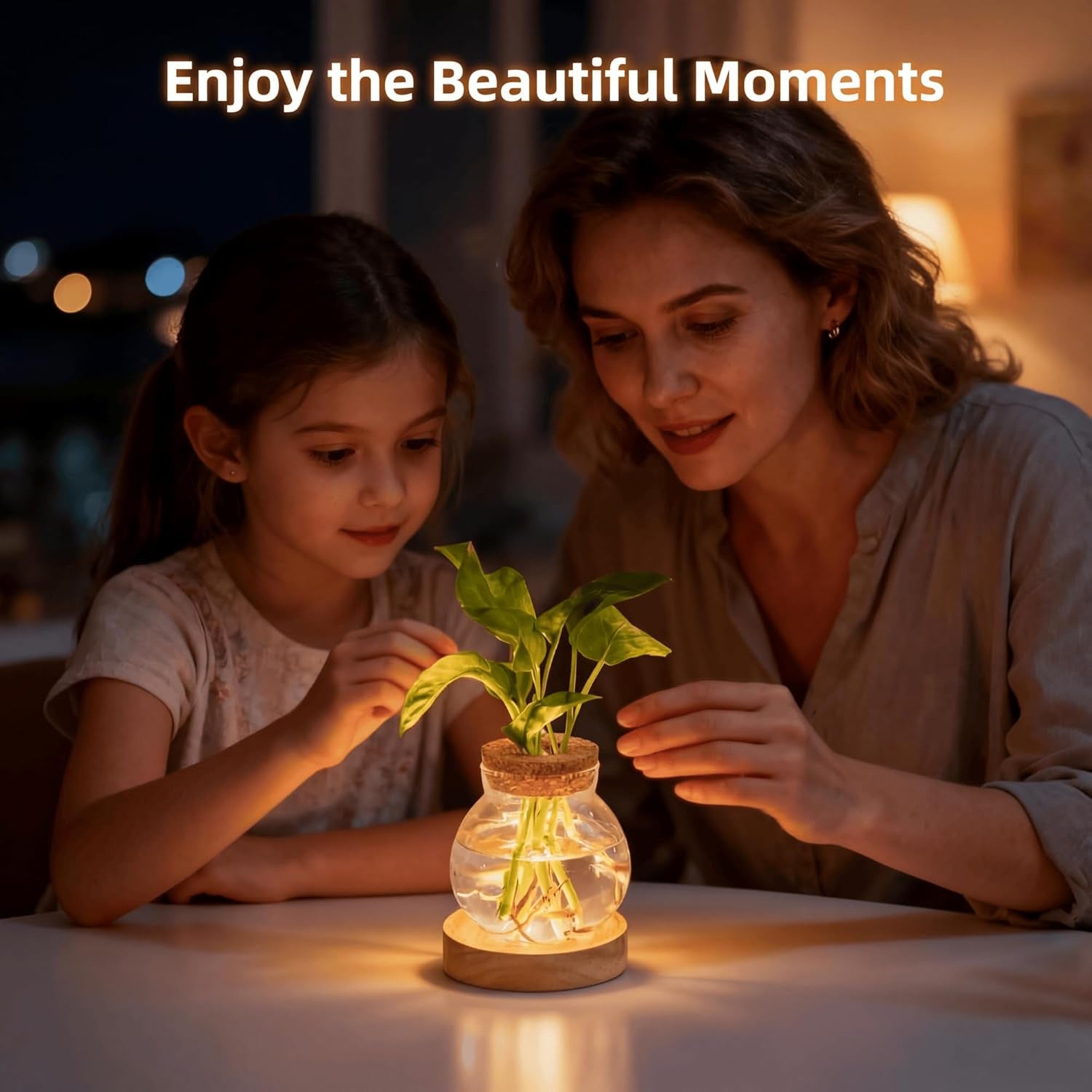 Plant Propagation Station with Light, Valentines Day Glass Terrarium with Stepless Dimming Function Hydroponic Glass Container Vase Jars Gardening Gifts for Mom Women Plant Lovers